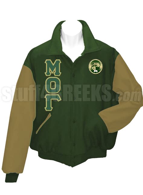 Mu Omicron Gamma Varsity Letterman Jacket With Greek Letters And Crest