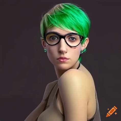 Fashionable French Girl With Pixie Haircut And Green Hair