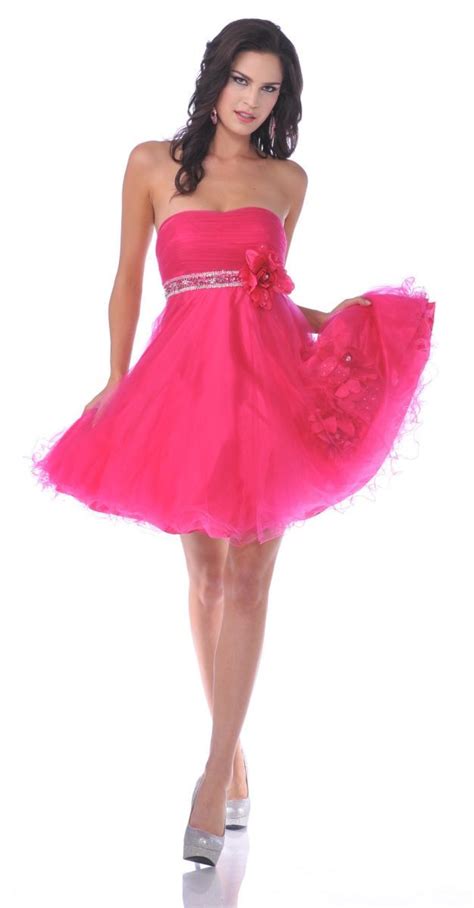 Clearance Hot Pink Short Party Dress With Rhinestone Waist Size 14