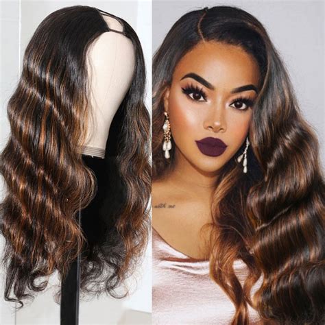 Julia U Part Wig Highlight Body Wave Human Hair Wigs For ...