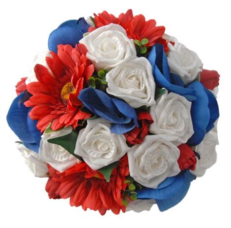 Red White And Blue Bridal Wedding Bouquet With Roses Tulips And Orchids