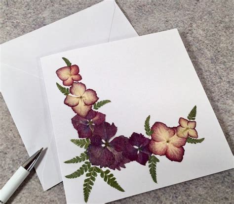 Pressed Flower Card Greeting Card With Hydrangea Handmade Etsy