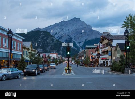 Banff Avenue In Resort Town Of Banff In The Canadian Rocky Mountains