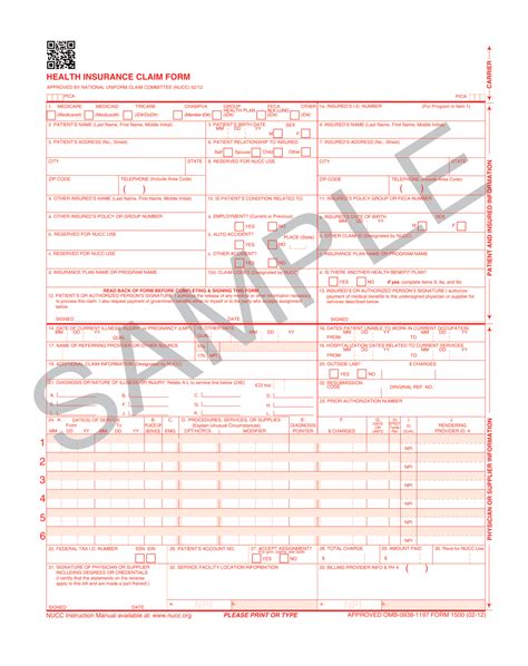 Health Insurance Claim Form Sample Hcfa 1500 Claim Form