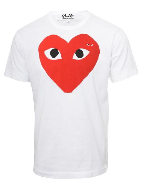 Comme Des Gar Ons Play Mens Red Heart Logo T Shirt White In Red For Men