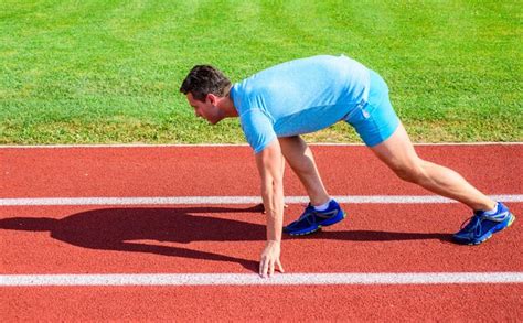 Premium Photo Boost Speed Concept Man Athlete Runner Push Off Starting Position Stadium Path