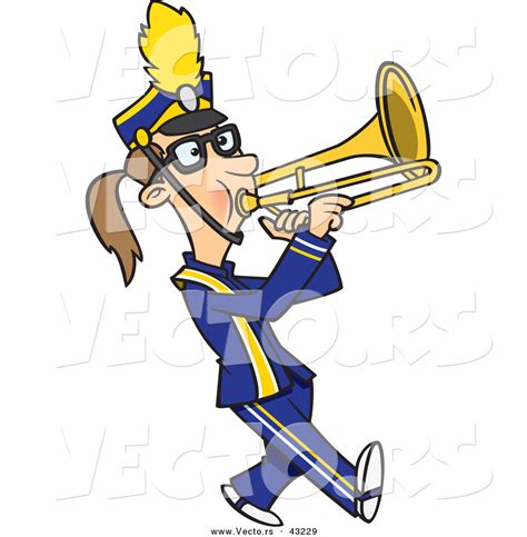 Vector Of A Cartoon Female Trombone Player Marching By Toonaday 43229