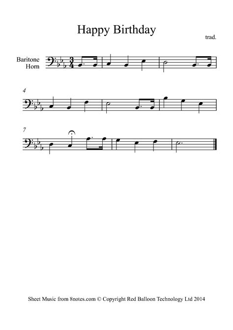 Happy Birthday Sheet Music For Baritone Horn