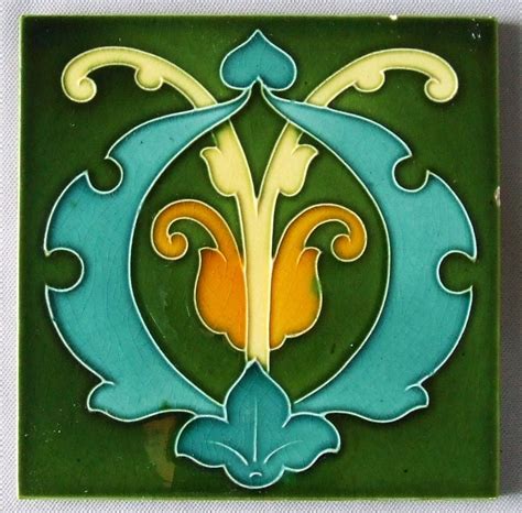 Antique English Art Nouveau Tile Arts And Crafts Green In 2020 Art