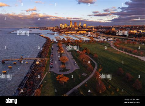 An Aerial View Of The Beautiful Docks Near Edgewater Park Ohio With
