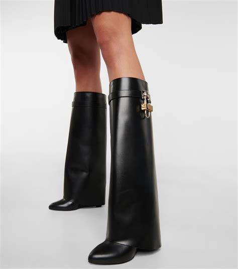 Shark Lock Leather Knee High Boots In Black Givenchy Mytheresa