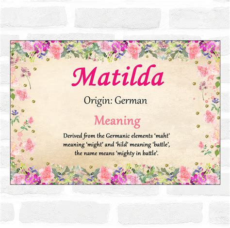 Matilda Name Meaning Floral Certificate The Card Zoo
