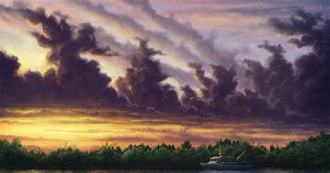Digital Art Nature Landscape Painting Sky Sun Clouds Trees
