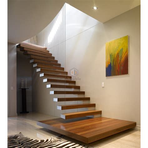 Contemporary Straight Stairs Floating Staircase With Wood Tread