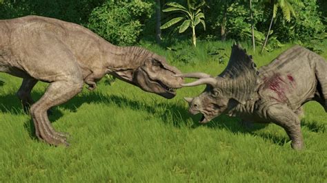 T Rex Vs Triceratops 1v1 Jurassic World Evolution Youtube