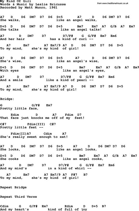 Song Lyrics With Guitar Chords For My Kind Of Girl Matt Monro 1961