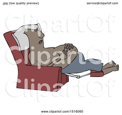 Clipart Of A Cartoon Shirtless Black Man Sleeping In A Recliner Chair