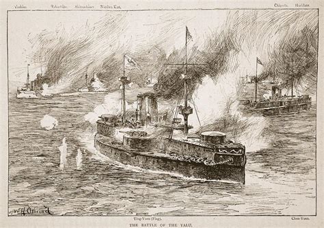 The Battle Of Yalu River, 1894 Drawing by William Heysham Overend