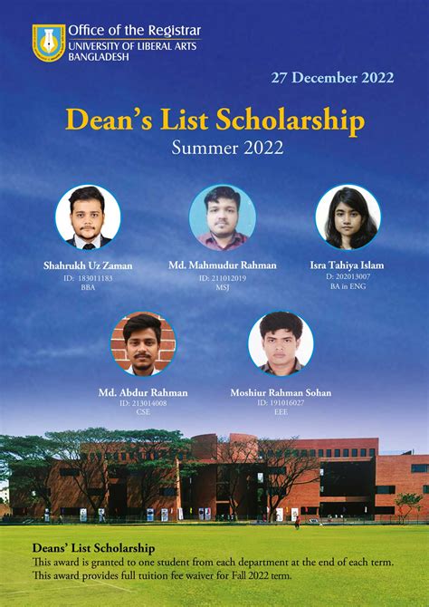 Dean's List Scholarships Summer 2022 | Registrar Office