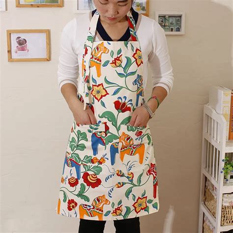 Colorful Print Apron Thicken Cotton Fabric Cleaning Aprons For Women Kitchen Helper Cooking