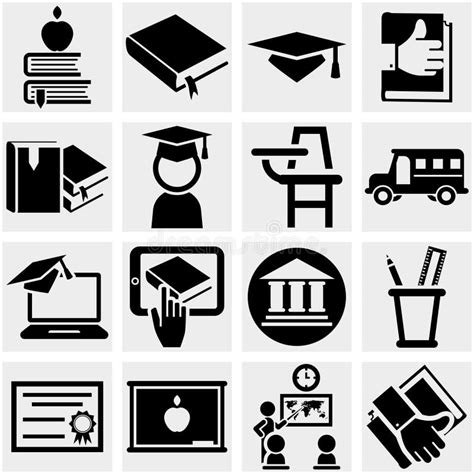 Education Vector Icon Set On Gray Stock Vector Illustration Of