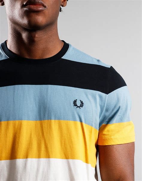 Fred Perry Bold Stripe T Shirt Ash Blue Terraces Menswear