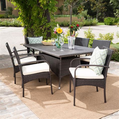 Noble House Rudolph Multi Brown 7 Piece Wicker Outdoor Dining Set