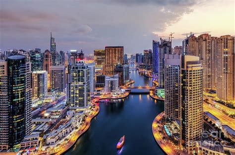 High Angle View Of Dubai Marina Creek At Night Photograph By Dmitrii