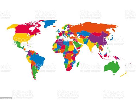 Multicolored Blank Political Vector Map Of World With National Borders