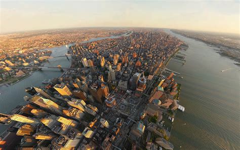 City Urban Manhattan New York City Aerial View River Cityscape