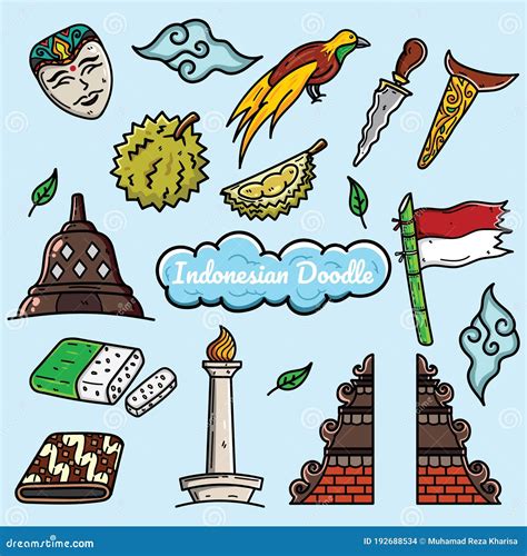 Colorido Lindo Contorno Aislado Doodle De Indonesia Ilustración Del
