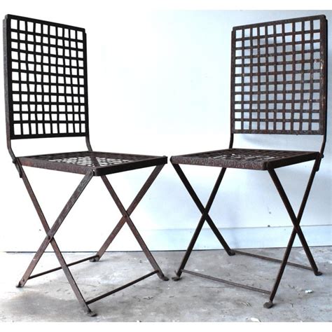 Vintage 1940s Wrought Iron Folding Garden Chairs A Pair Chairish