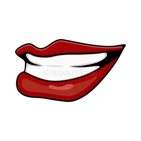 cartoon smile mouth lips with teeth and tongue set vector illustration on white background