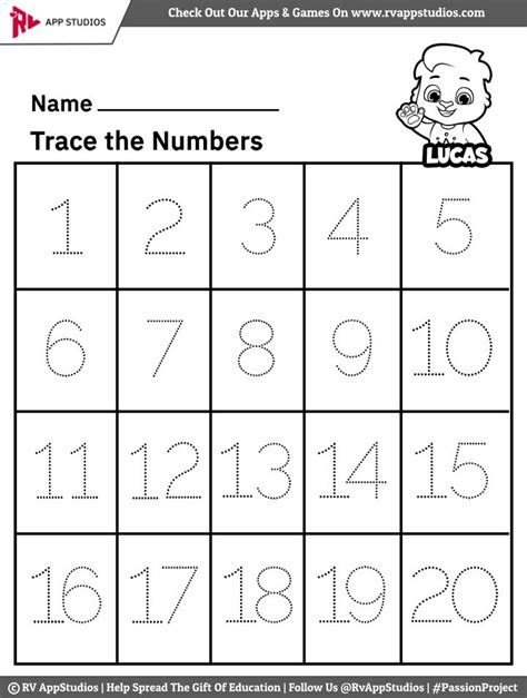 Trace Numbers 1 20 Printable