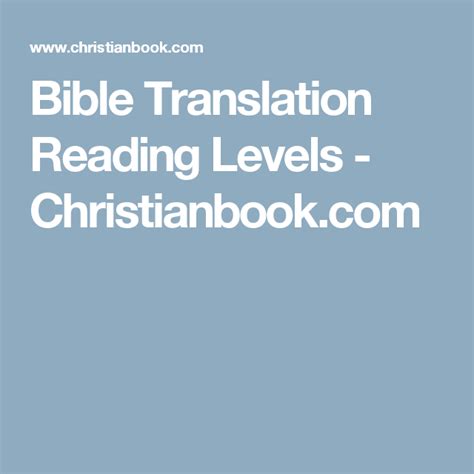 Bible Translation Reading Levels Reading Levels
