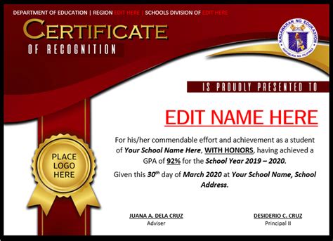 Free to download and print. Deped Cert Of Recognition Template - clean blue ...