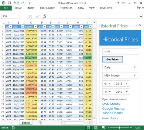 Get excel spreadsheet with vba function for live stock quotes Historical Prices Excel Add-In