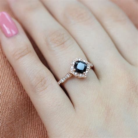 Mini Vintage Floral Black Spinel Engagement Ring In 14k Rose Etsy