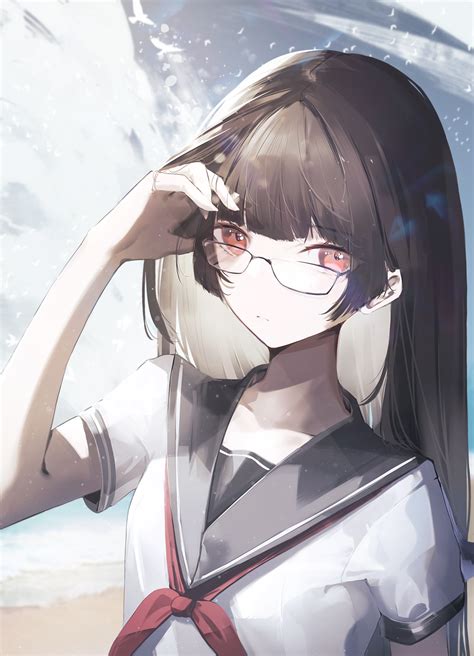 Wallpaper Anime Girls School Uniform Vertical Glasses Schoolgirl