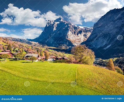 Picturesque Autumn View Of Grindelwald Village Valley From Cableway