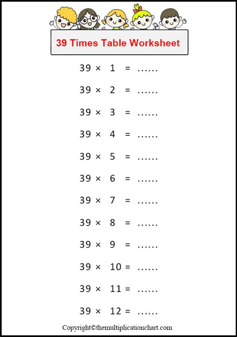 39 Times Table Chart Printable 39 Multiplication Table