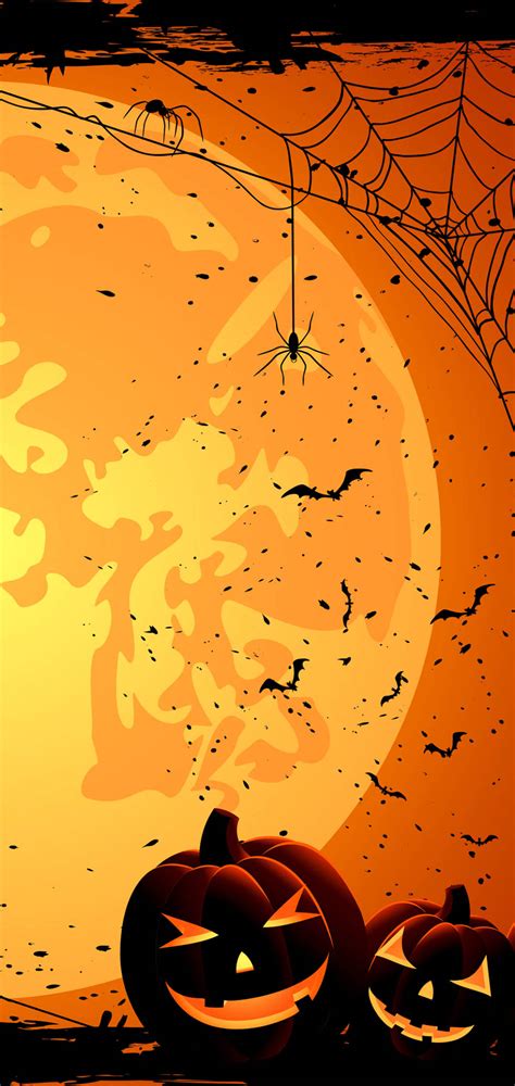 Download Pumpkins Spider Webs Halloween Phone Wallpaper