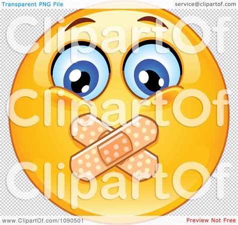 Grinning face with big eyes emoji could be used by the texter to show support of a message with a positive response. Clipart Silenced Emoticon Face With Bandages Over His Mouth - Royalty Free Vector Illustration ...