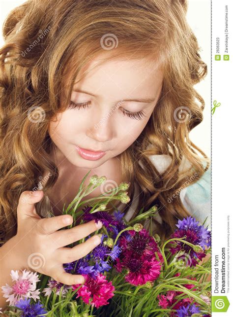 Little Girl With Flowers Stock Image Image Of Female