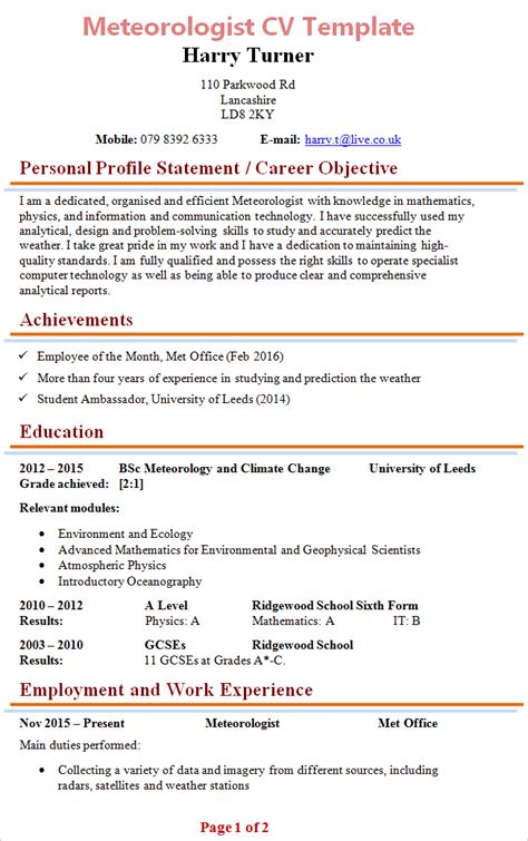 Check out our sample academic cv, hybrid cv, and medicine cv in appendix a. meteorologist-cv-template-1