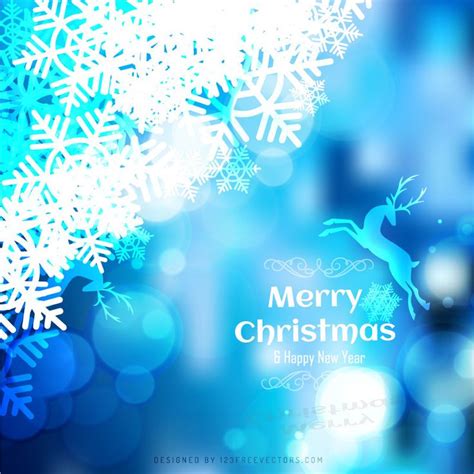 Merry Christmas Blue Background With Snowflakes And Reindeer Blue