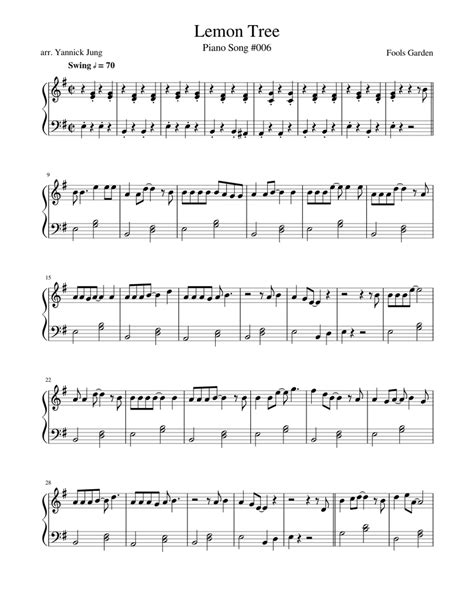 Chords ratings, diagrams and lyrics. Lemon Tree - Fools Garden - Piano Arrangement Sheet music ...
