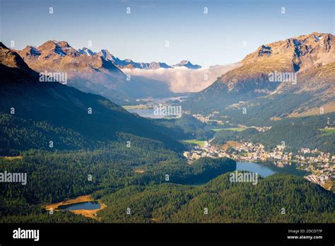 Panoramic View From Muottas Muragl Graubünden Switzerland Of The
