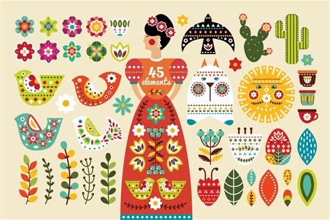 Mexican Folk Art Painting Mexican Artwork Graphic Illustration