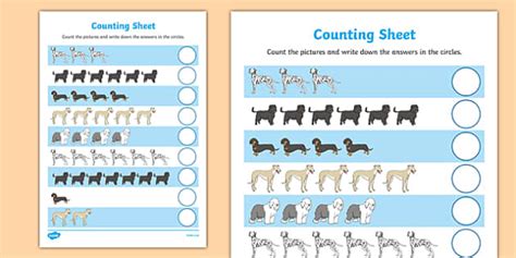 Dog Themed Counting Sheet Lenseignant A Fait Twinkl
